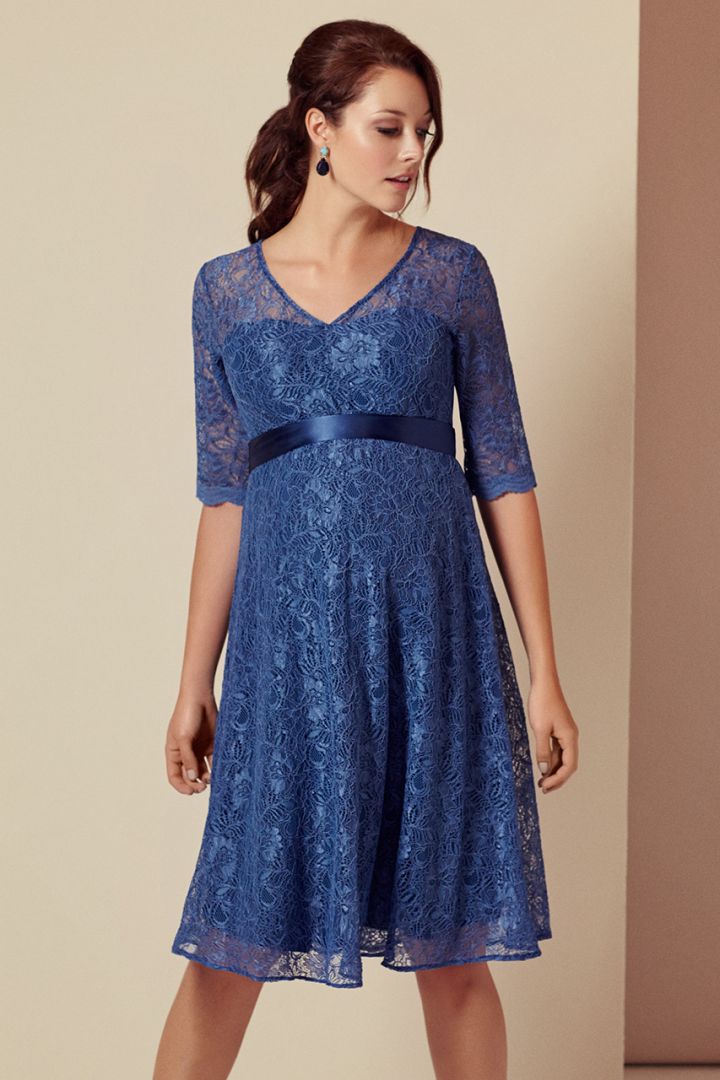 A-Line maternity dress with 3/4 sleeves in blue