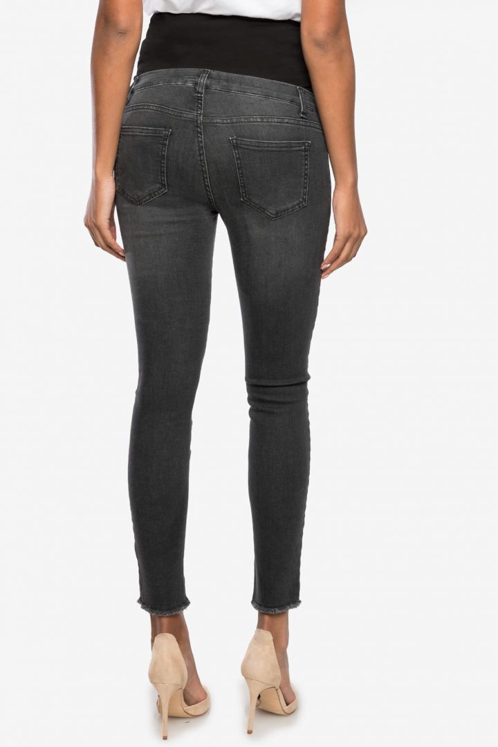 Cropped Umstandsjeans mit offenen Saumkanten schwarz