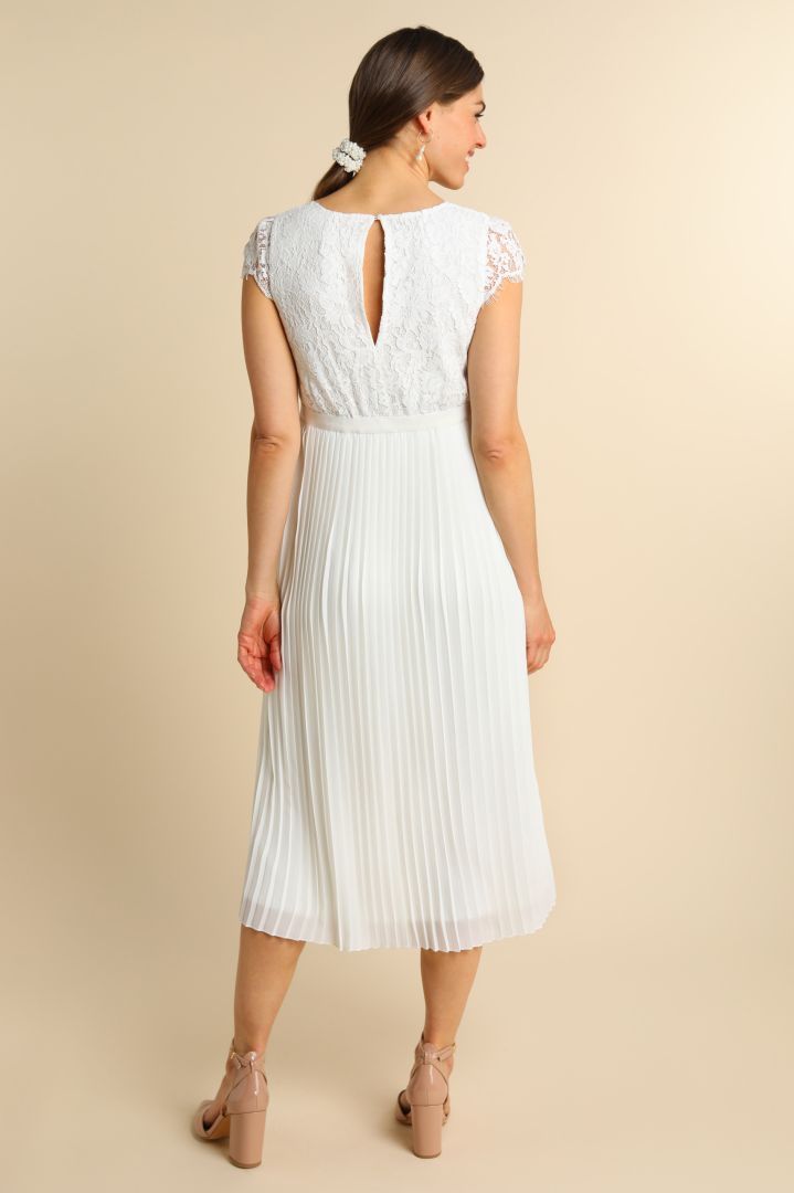 Plus Size Umstandsbrautkleid mit Spitzenoberteil und Plissees