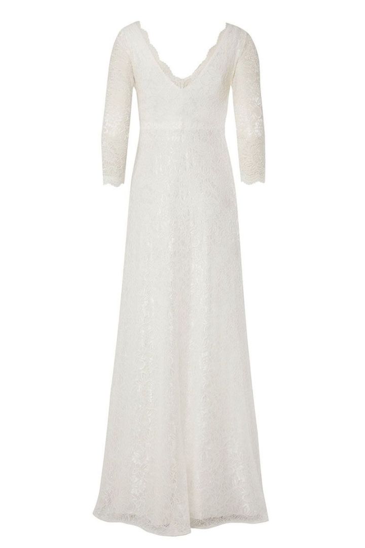 Umstandsbrautkleid mit Spitzenärmeln lang