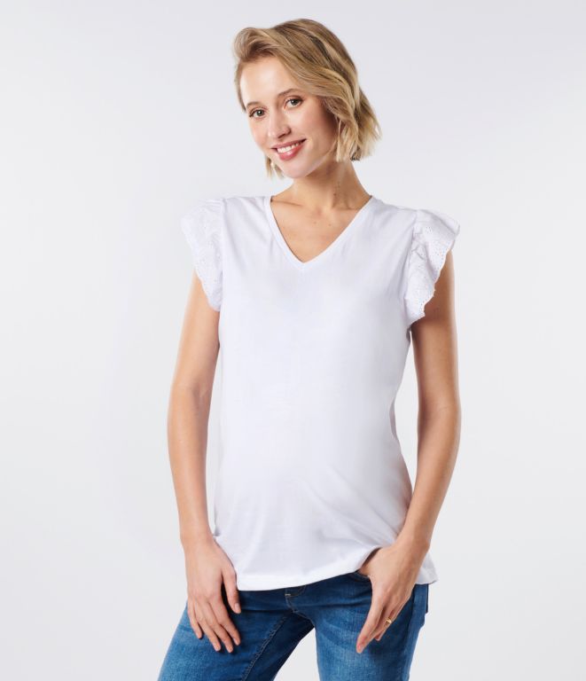 Organic Umstandstop mit Spitzen&auml;rmeln wei&szlig;