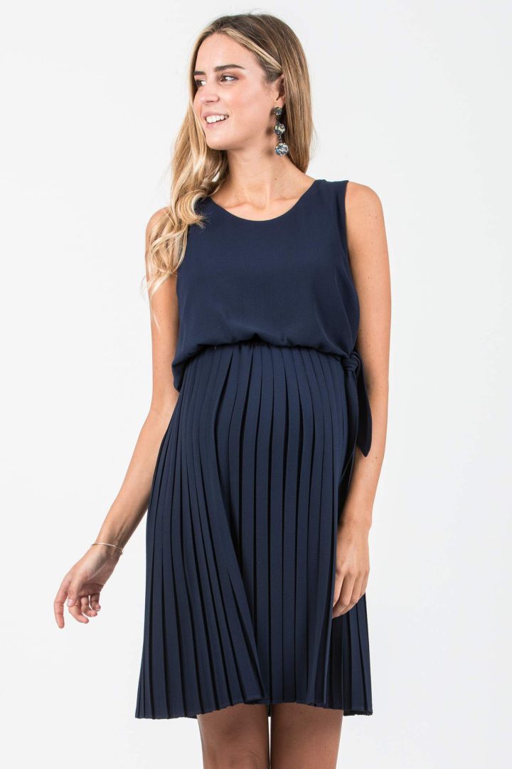 Crepe Umstands- und Stillkleid mit Plissees navy