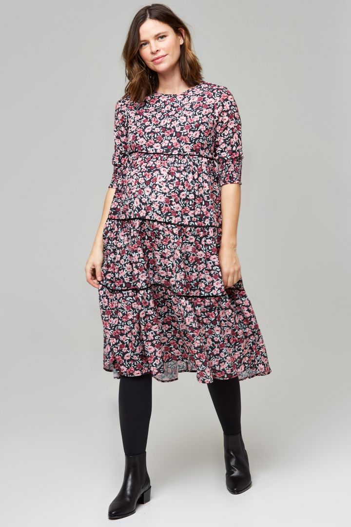 Midi Volant Umstandskleid mit Blumen Print