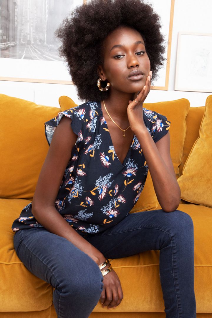 Maternity Blouse with Floral Print navy