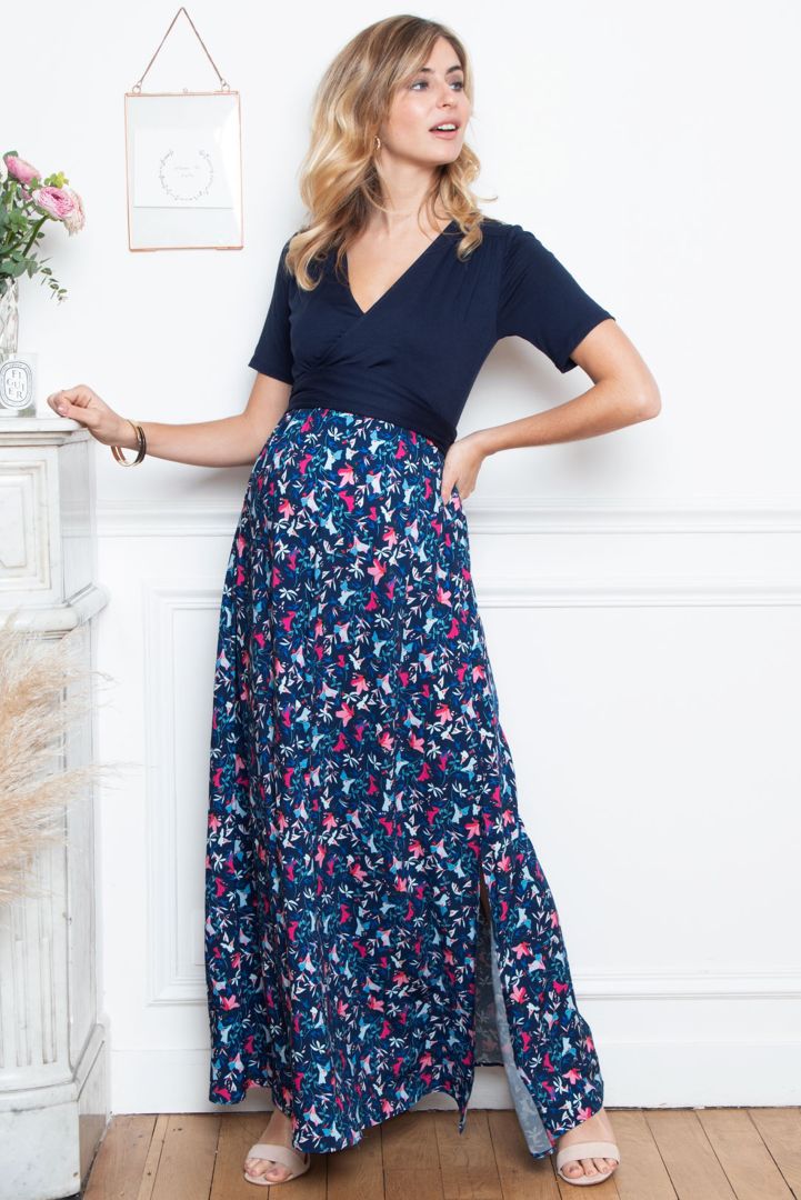 Maxi Umstands- und Stillkleid mit Print