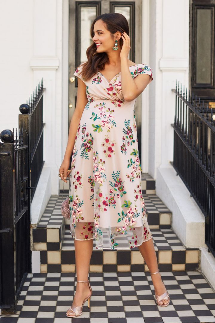 Blushing Blooms Print Mid-Length Maternity Dress