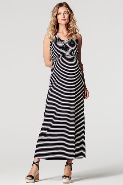 Long Maternity and Nursing Dress Stripes
