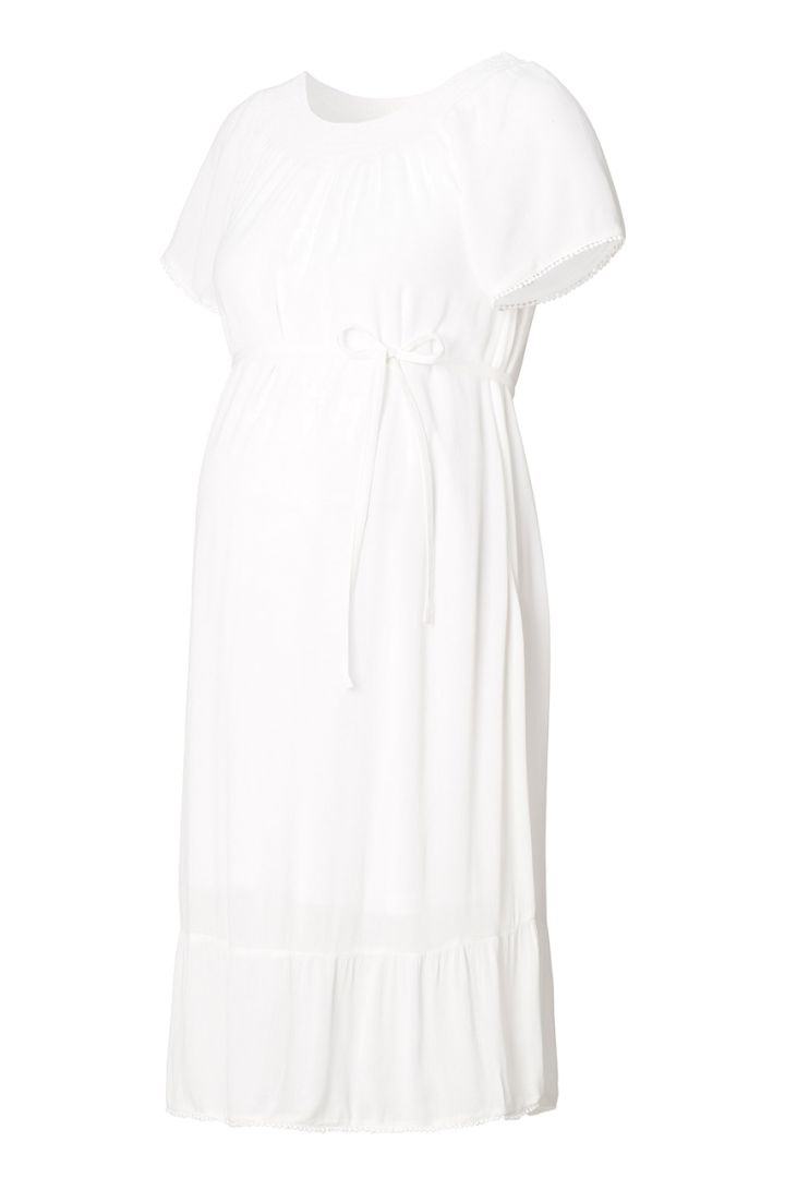 Maternity dress with flounce, white