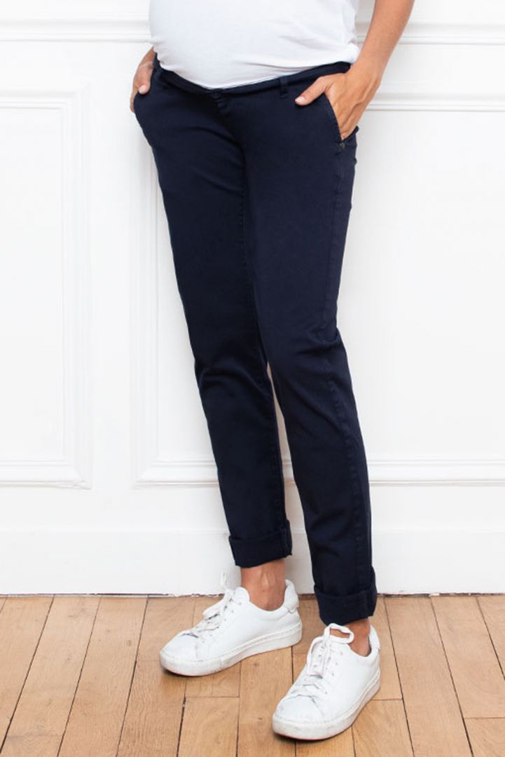 Chino Maternity Trousers with Seamless Band navy