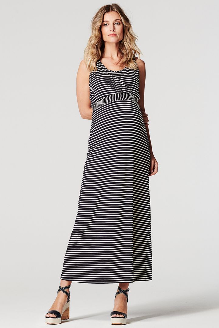 Long Maternity and Nursing Dress Stripes