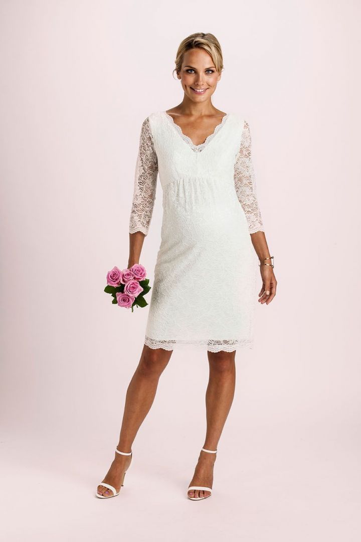 Spitzen Umstandsbrautkleid mit transparenten Ärmeln