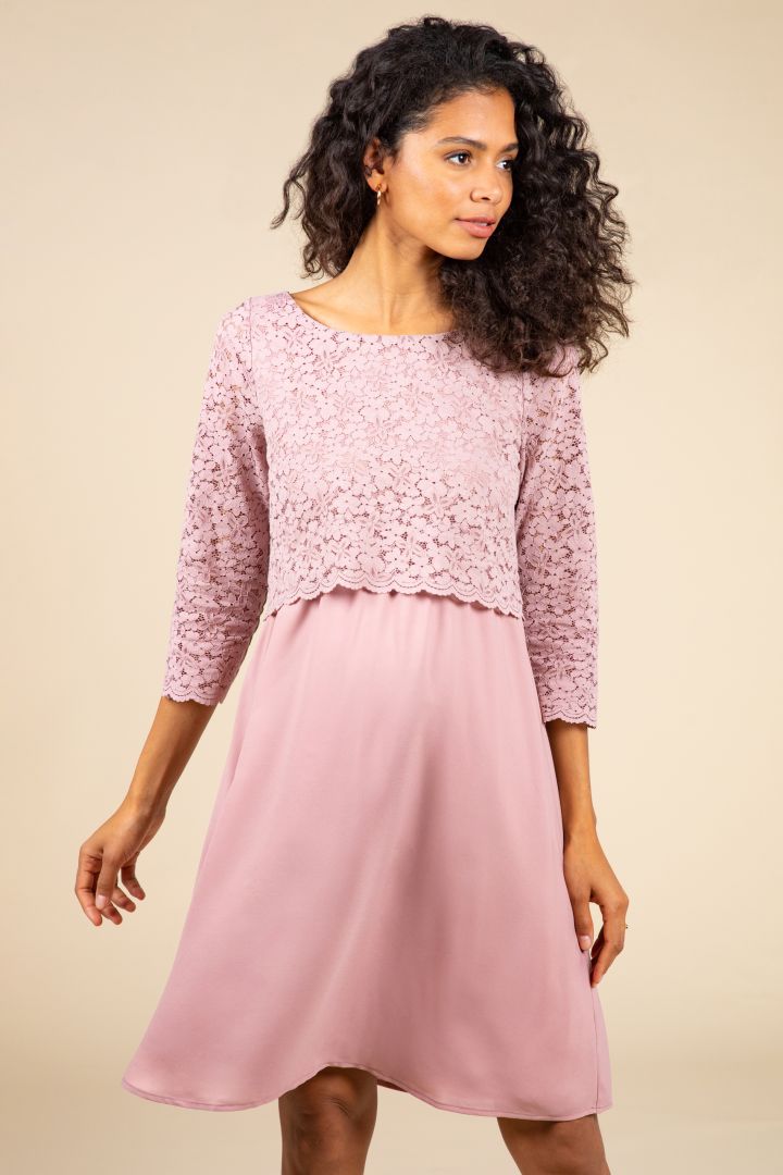 Festliches Umstands- und Stillkleid mit 3/4 Ärmeln rosa