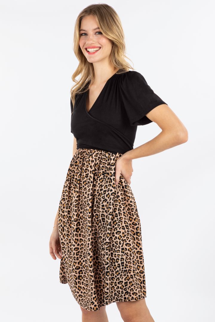 Umstands- und Stillkleid in Wickeloptik Leo Print