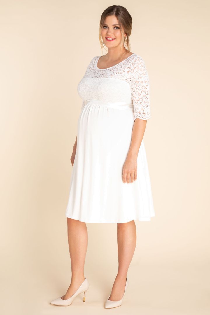 Plus Size Umstandsbrautkleid in A-Linie mit Rückenausschnitt