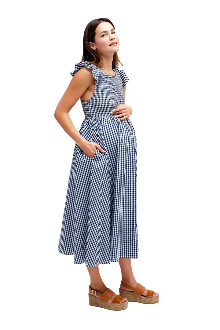 Ginham Maternity Dress with Ruffles