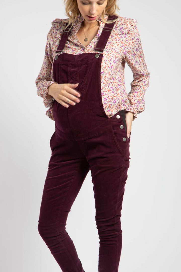 Maternity corduroy dungarees purple