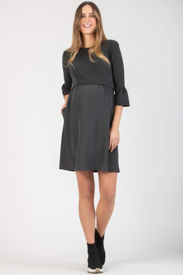 Umstands- und Stillkleid mit Trompetenärmel schwarz