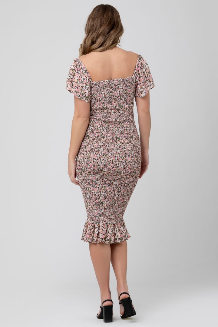 Midi Smocked Umstandskleid mit Volant