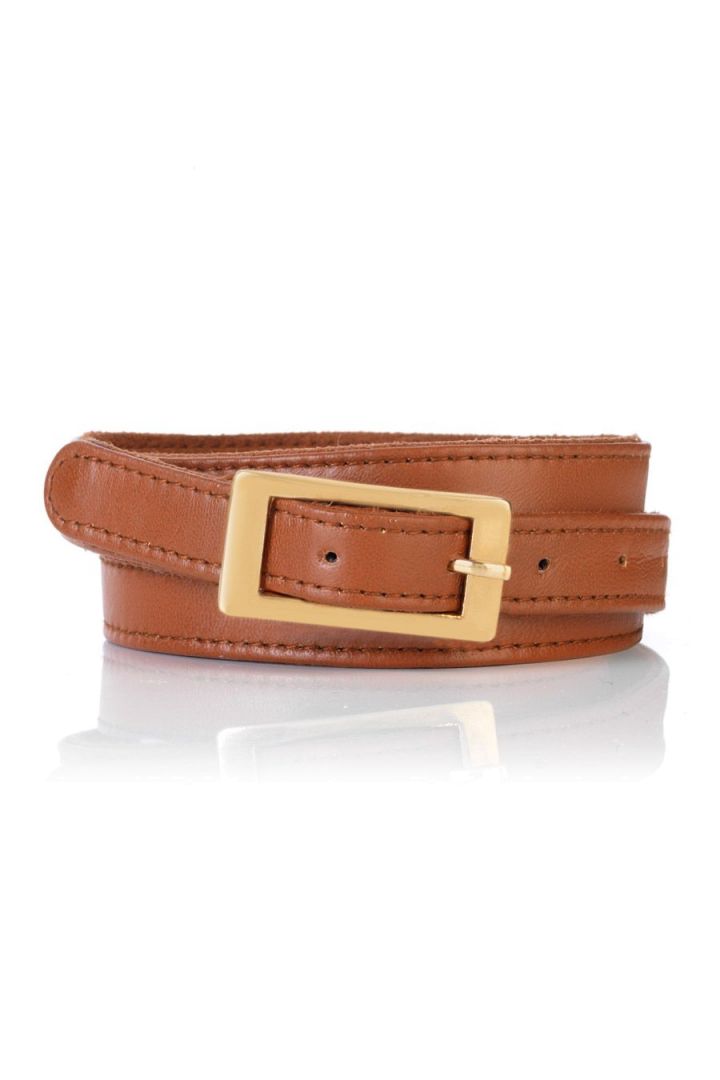Leather Belt with Gold Buckle