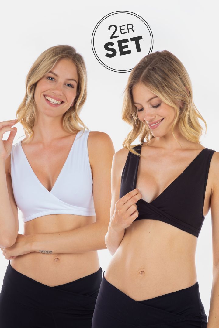 2er Set Schlaf Still BHs schwarz und weiß