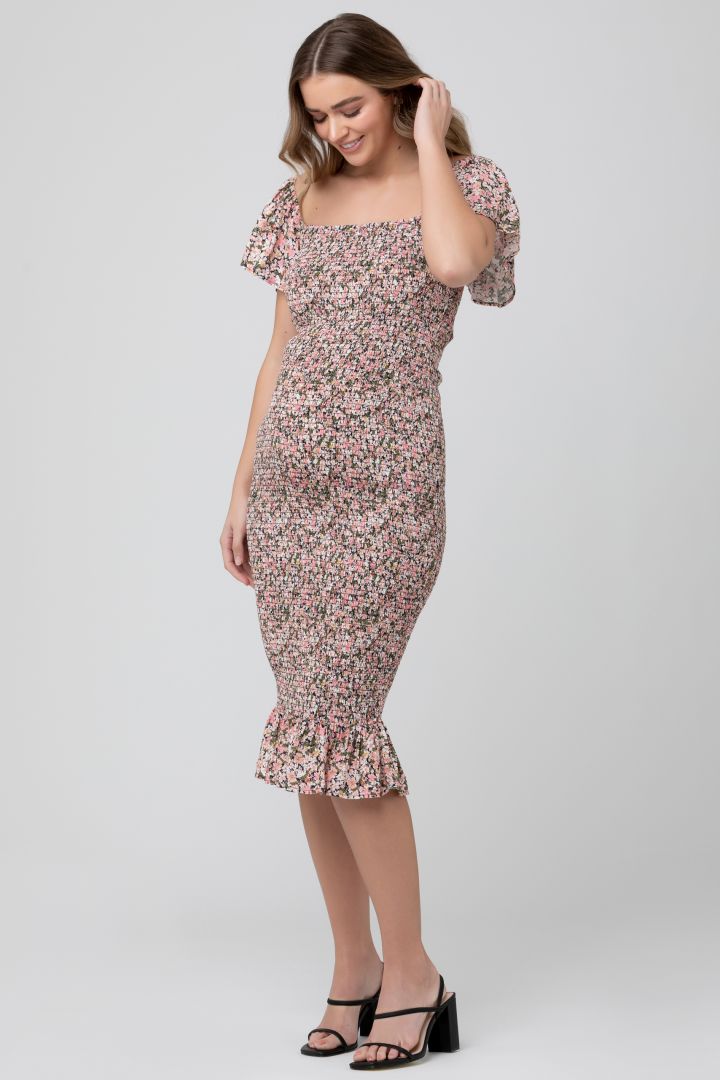 Midi Smocked Umstandskleid mit Volant