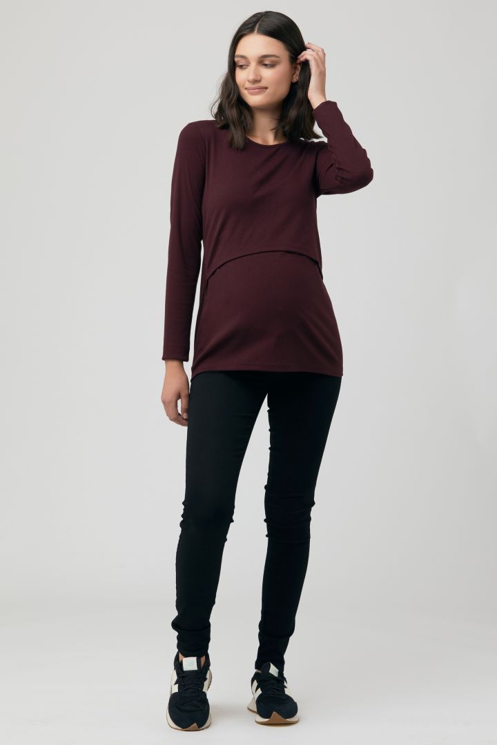 Maternity and Nursing Shirt with Rib Structure wine red