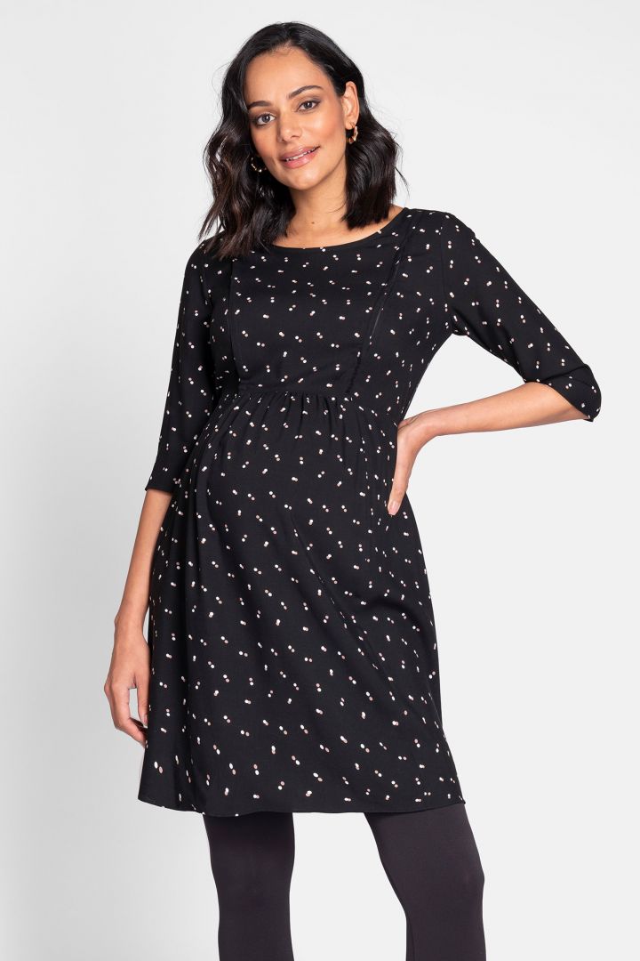 Maternity and Nursing Dress with Dots Print