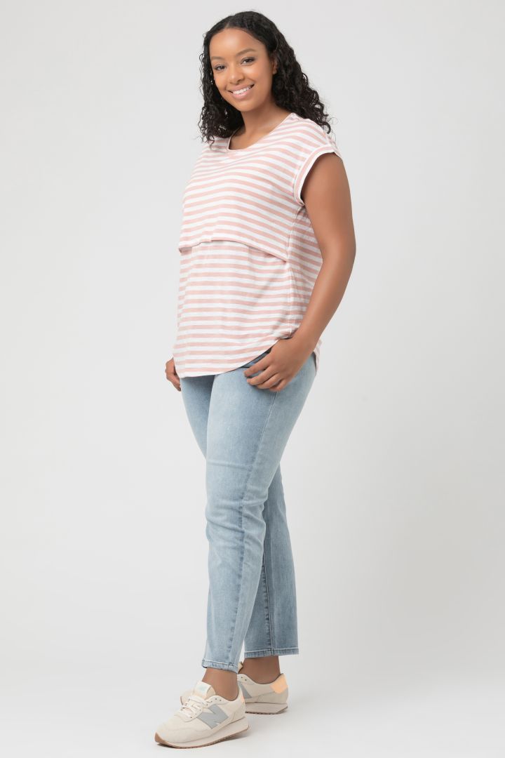 Denim maternity jogger with drawstring light wash