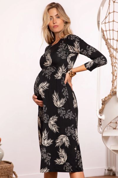 Midi Umstands- und Stillkleid mit Blätter Print