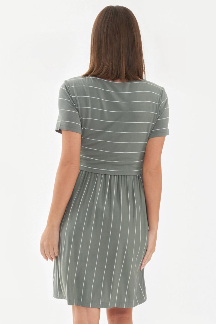 Maternity and Nursing Dress olive / weiß Striped