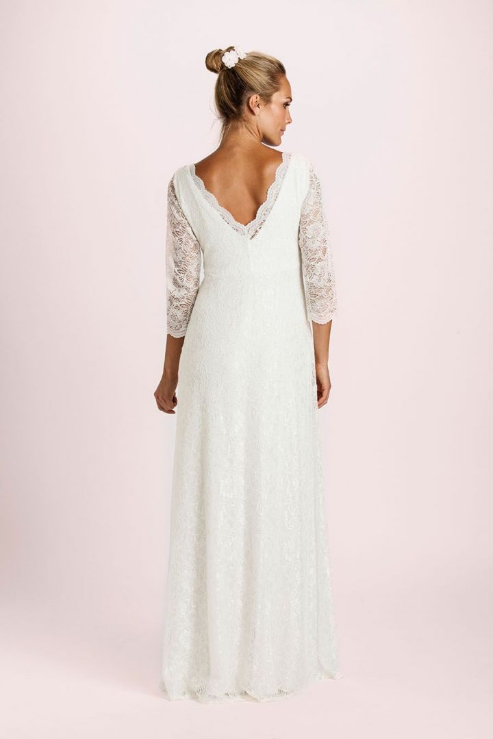 Umstandsbrautkleid mit Spitzenärmeln lang