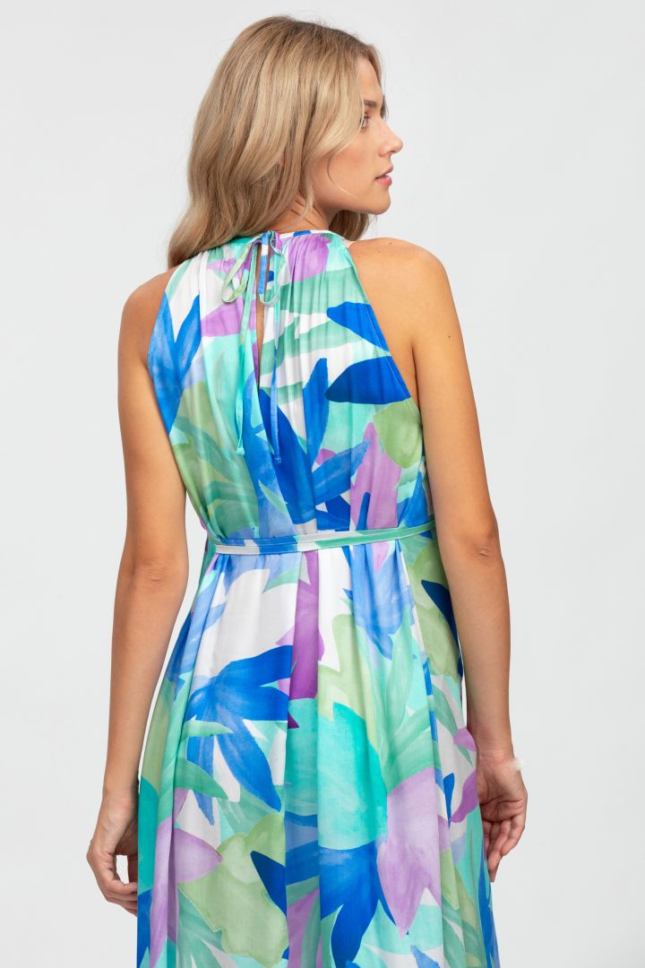 Midi Umstandskleid mit Bindegürtel blau