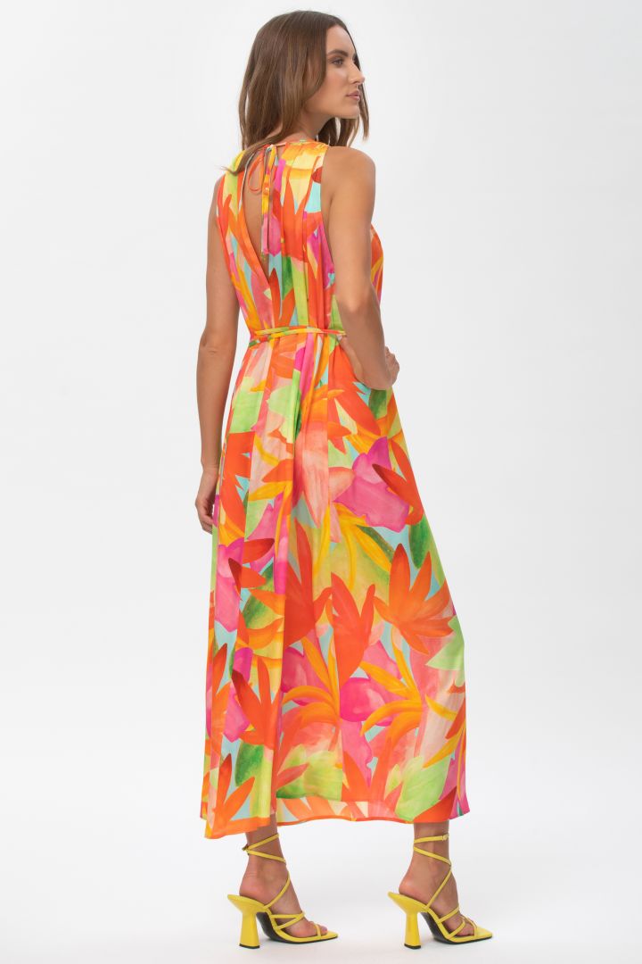 Midi Umstandskleid mit Bindegürtel orange