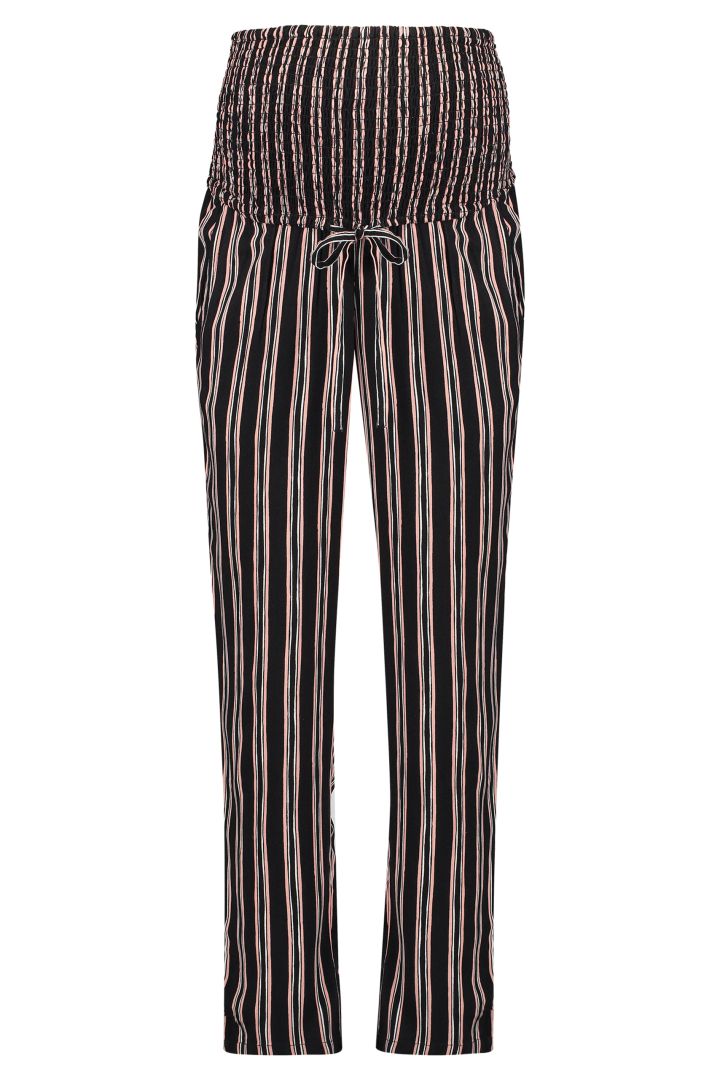 Striped Maternity Trousers with pleated Over-Bump Band black
