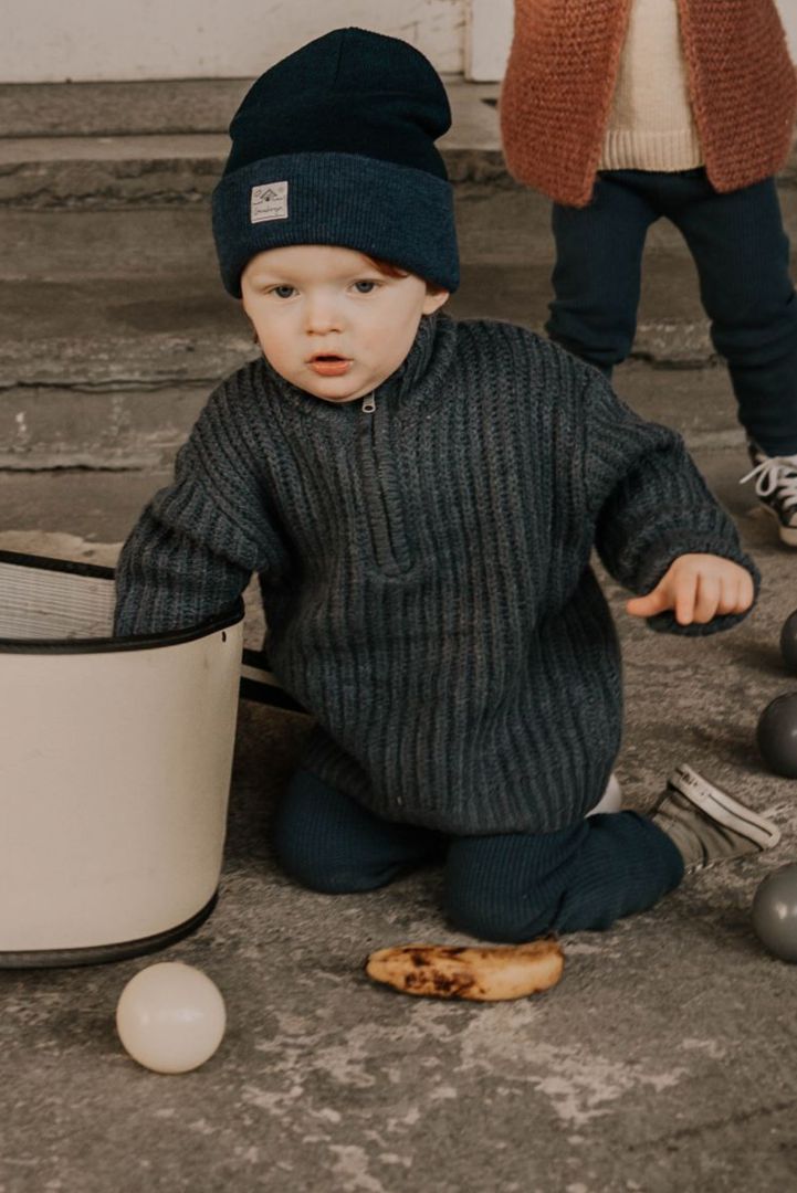 Fine Knit Hat Bi-Color with Merino Wool navy/blue