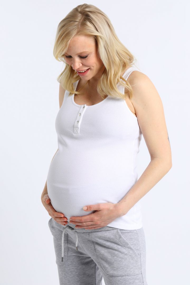 Organic Maternity and Nursing Top with Button Front white