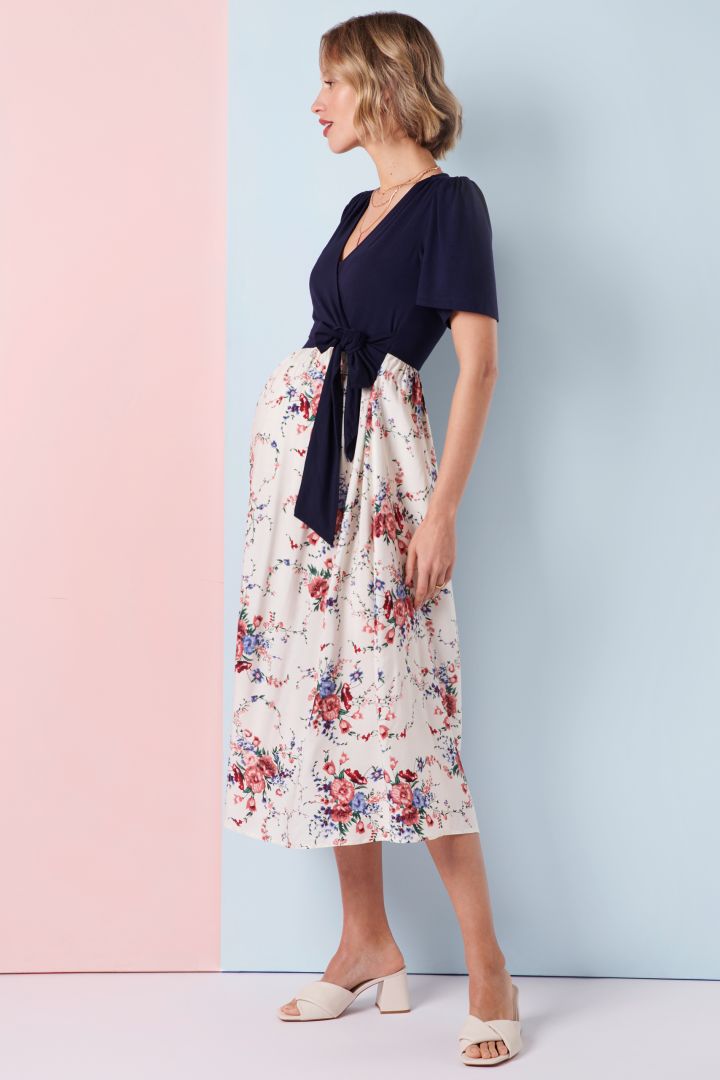 Midi Umstands- und Stillkleid in Wickeloptik mit Flower Print