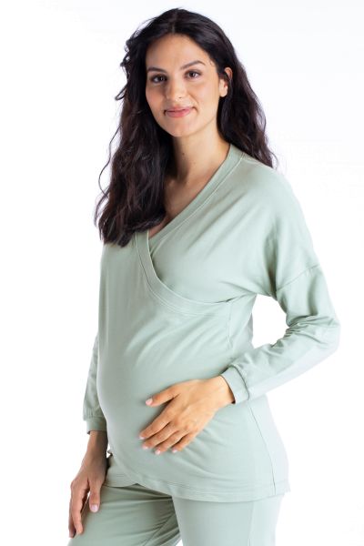 Organic Lounge- und Pyjama Umstandsshirt salbei