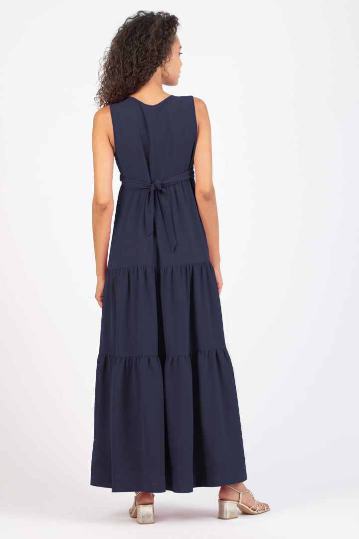 Maxi Maternity and Nursing Dress with Flounces navy