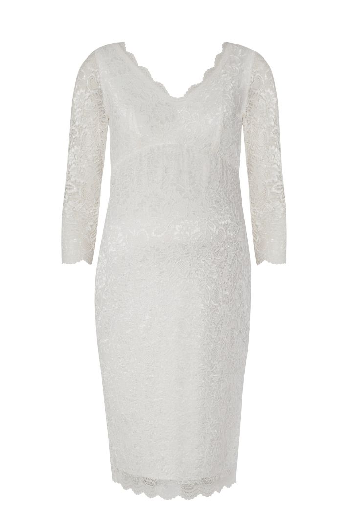 Spitzen Umstandsbrautkleid mit transparenten Ärmeln