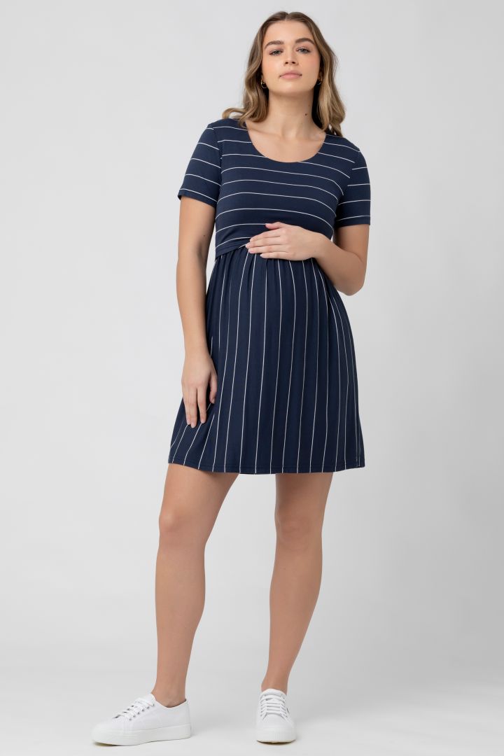 Maternity and Nursing Dress navy / white Striped