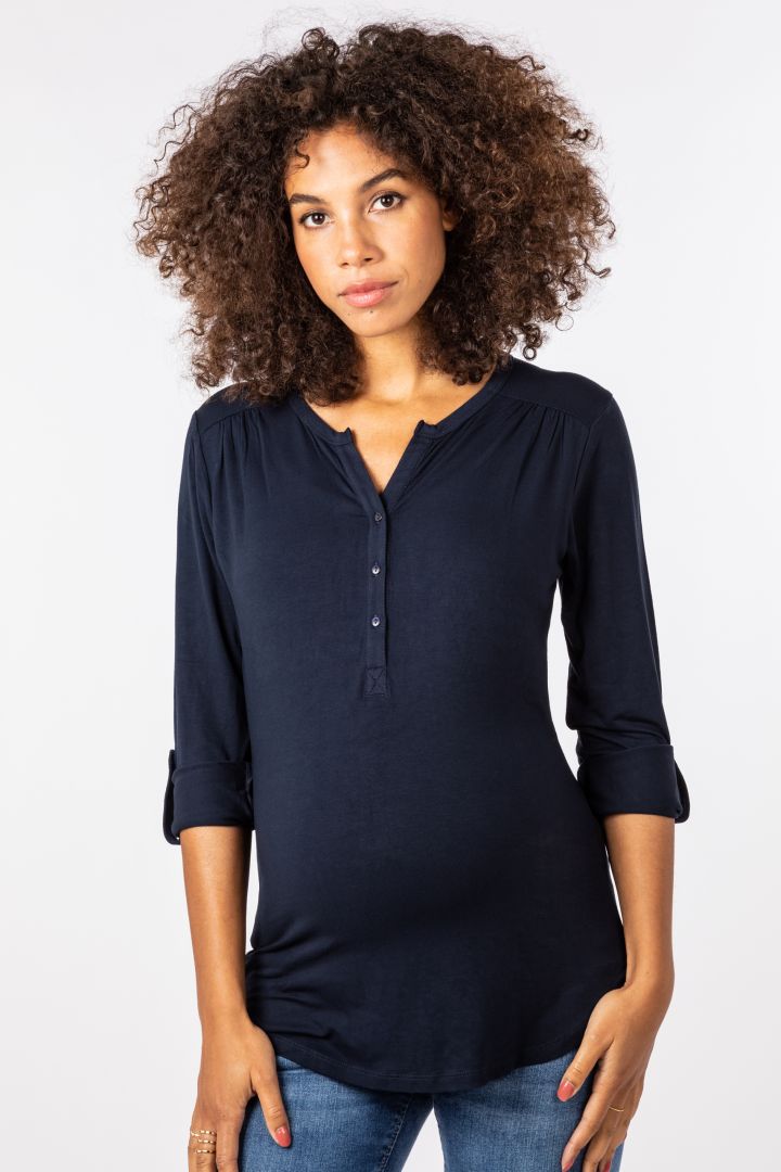 Eco Viskose Henley Umstands- und Stillshirt navy
