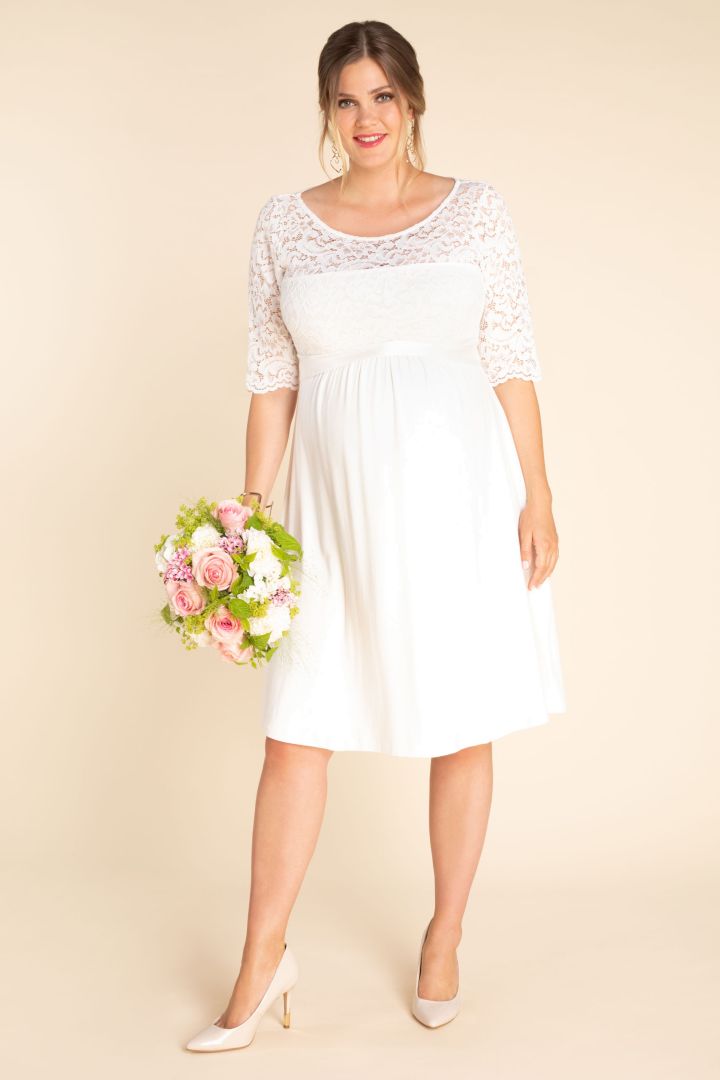 Plus Size Umstandsbrautkleid in A-Linie mit Rückenausschnitt