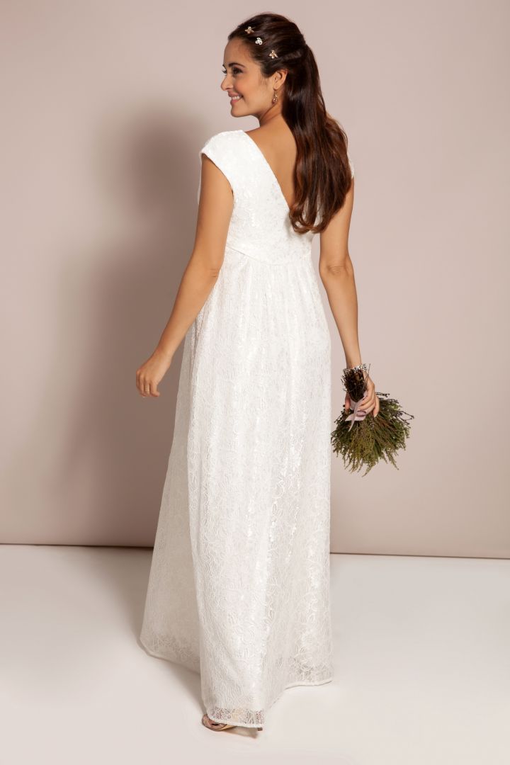 Spitzen Umstandsbrautkleid mit Cache Coeur Ausschnitt lang