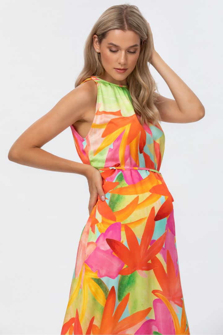 Midi Umstandskleid mit Bindegürtel orange