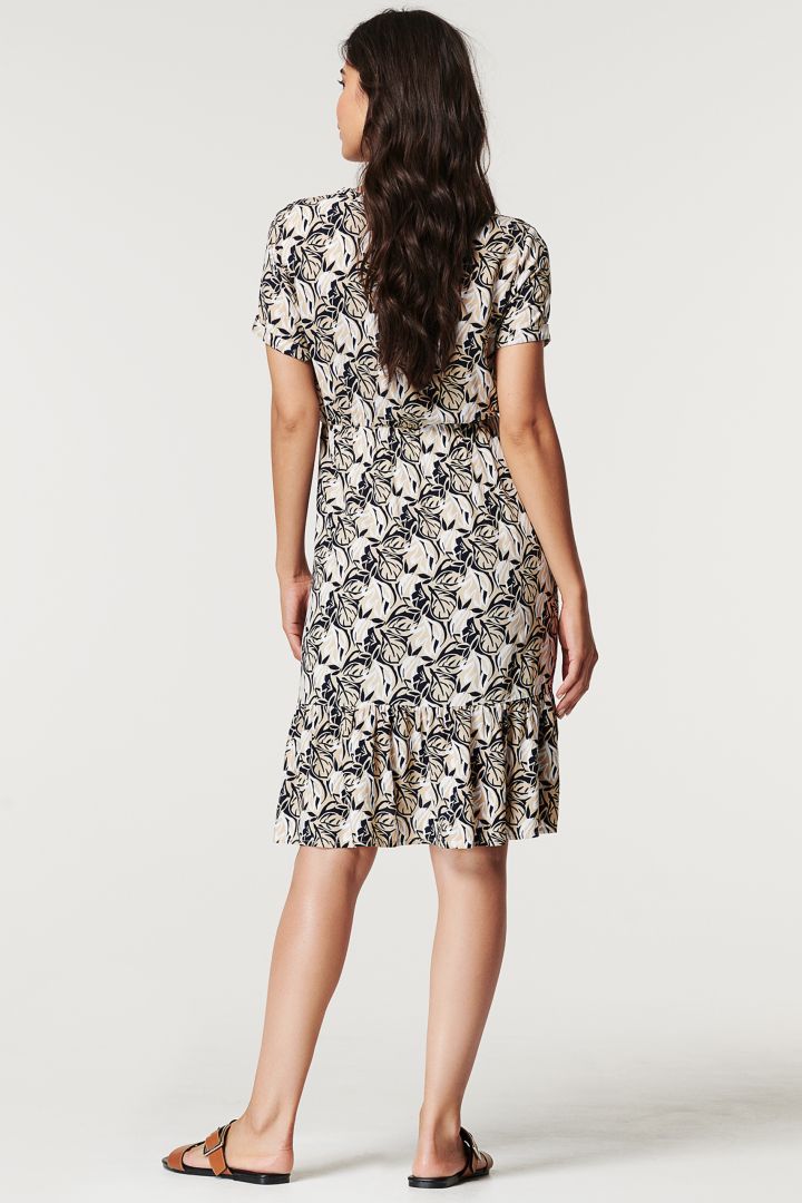 Maternity and Nursing Dress with Leaves Print
