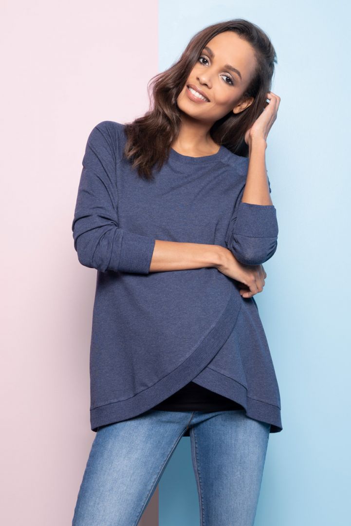 Umstands- und Stillsweater mit Crossover Saum blau