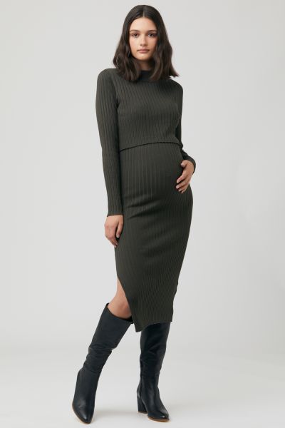 Ribbed knit maternity and nursing dress