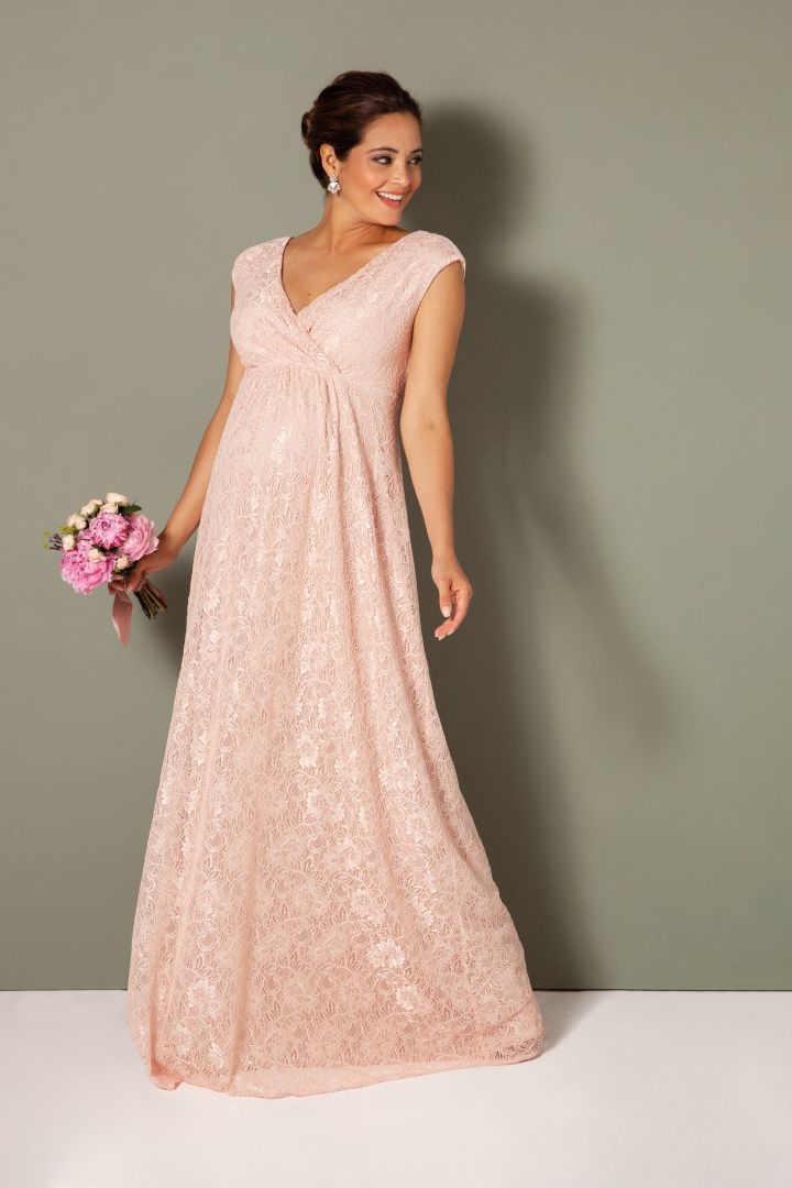 Spitzen Umstandskleid mit Cache Coeur Ausschnitt lang rosa