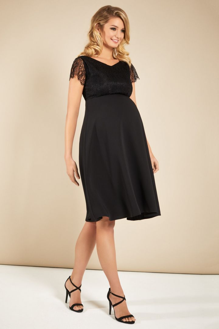 Maternity dress with lace top, black